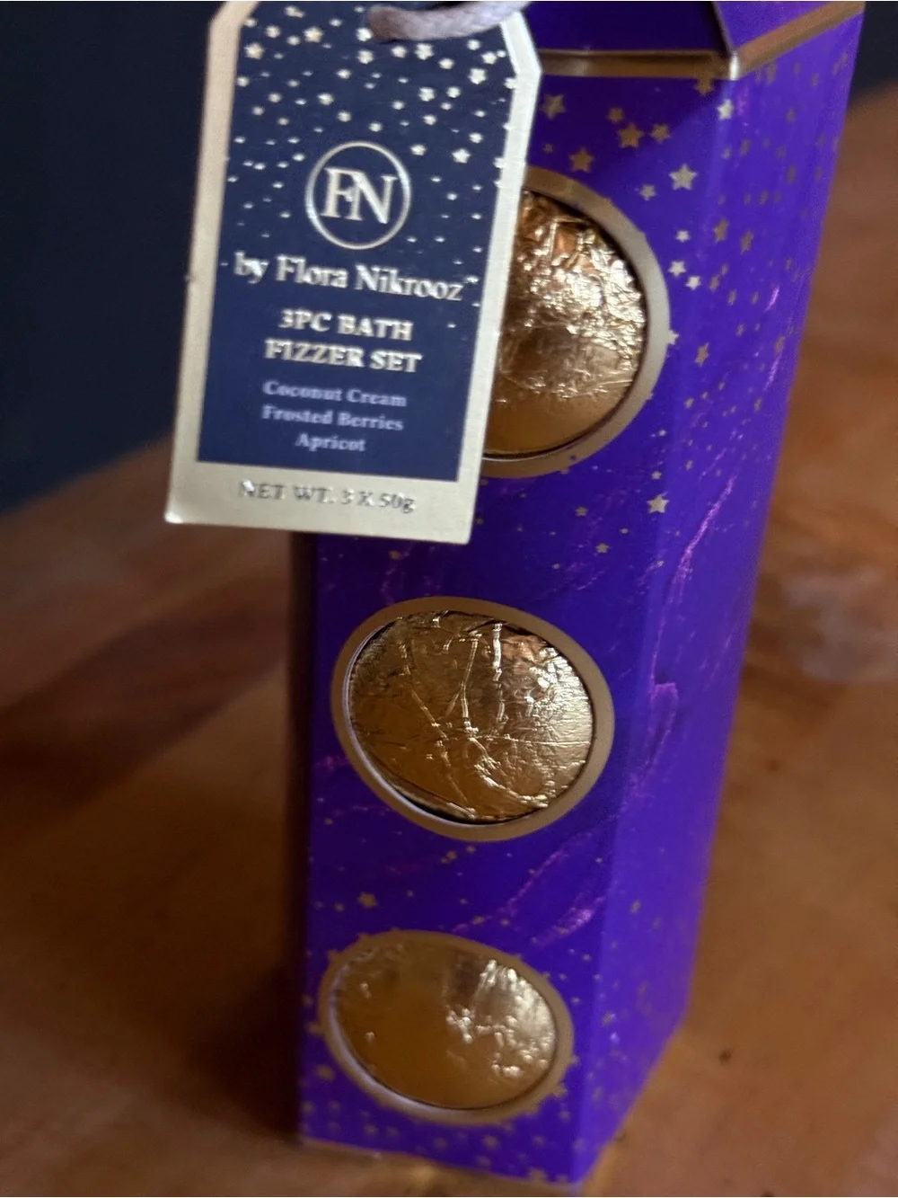 Flora Nikrooz Purple Bath Fizzer Gift Set with Gold Accents